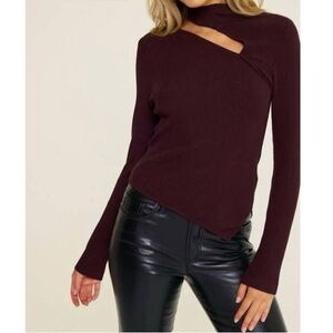 Lush dark espresso cut out mock neck top